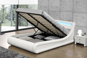 Estructura de cama de imitación 140 x 190 cm con canapé y LED integrados Blanco