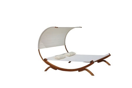 Hamaca con patas de madera para 2 personas de 195 x 180 cm de textileno color crudo