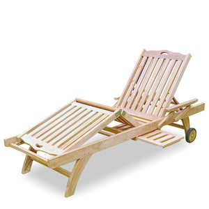 Tumbona de teca maciza con ruedas, estantes y reposabrazos Egadi fundo blanco