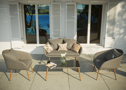 Conjunto de jardín ratán de 4 plazas de resina trenzada y aluminio