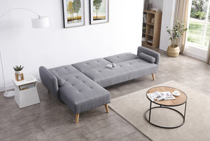 Sofá de estilo escandinavo gris claro de 3 plazas convertible 