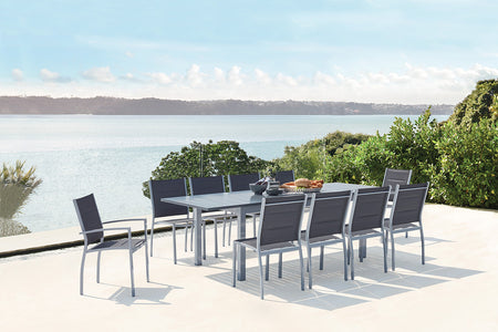 Conjunto de jardín extensible de aluminio + 10 asientos de textileno Gris