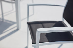 Conjunto de jardín extensible de aluminio y 8 asientos de textileno Blanco