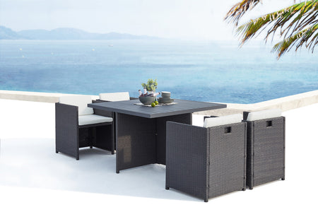 Conjunto de jardín encastrable de 4 plazas de resina trenzada Gris y blanco zoom 2