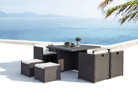 Conjunto de jardín encastrable de 8 plazas de resina trenzada Gris y blanco