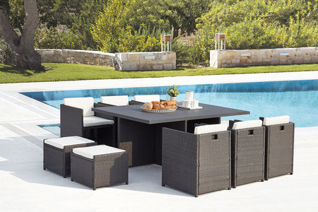 Conjunto de jardín encastrable de 10 plazas de resina trenzada Gris y blanco