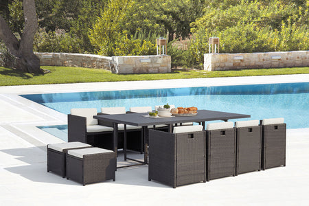 Conjunto de jardín encastrable de 12 plazas de resina trenzada Gris y blanco