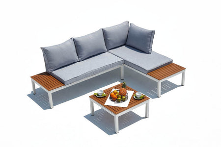 Conjunto de jardín de aluminio Blanco y gris LOLEA fondo blanc