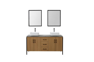 Conjunto de baño industrial: 1 mueble bajo lavabo, 2 lavabos, 2 espejos sobre fondo blanco