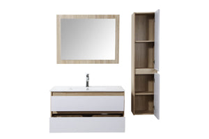 Muebles de baño en blanco y madera Hivoa zoom 3
