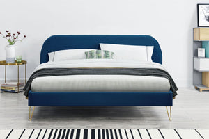Estructura de cama de terciopelo de 160 Azul