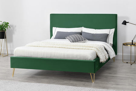 Cama de terciopelo verde con patas de latón Riverside 140x190 cm