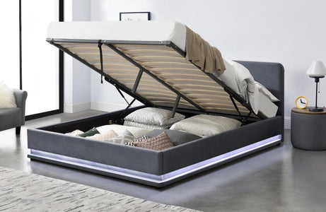 Cama con caja LED en terciopelo gris New York 140 cm