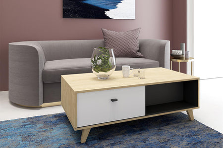 Mesa de centro de madera natural con cajón Skadi