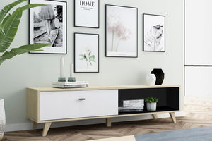Mueble de TV de madera natural y color blanco con cajón Kajani zoom 1
