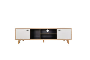 Mueble de TV de madera con armario sobre fondo blanco