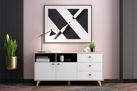 Aparador de madera natural : 2 armarios y 3 cajones