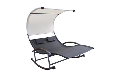 Tumbona mecedora doble negra con toldo blanco Essaouira fundo blanco