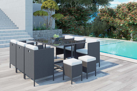 Conjunto de jardín encastrable de 10 plazas de resina trenzada gris/blanco