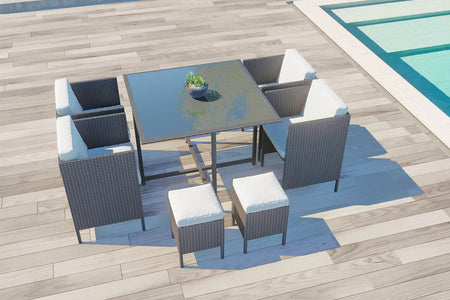 Conjunto de jardín encastrable de 8 plazas de resina trenzada gris/blanco