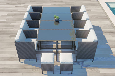 Conjunto de jardín encastrable de 12 plazas de resina trenzada gris/blanco