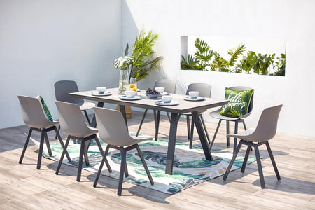 Conjunto de jardín de aluminio gris y hormigón de 8 plazas