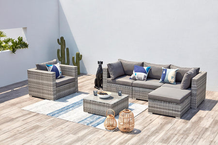 Muebles de jardín de resina trenzada de 5 plazas gris Peana