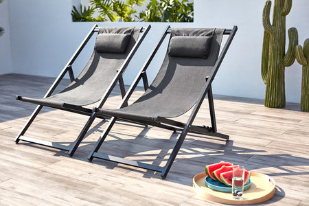 Juego de 2 tumbonas de aluminio gris oscuro Tevata