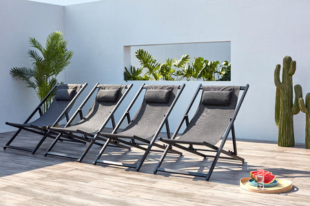 Juego de 4 tumbonas de aluminio gris oscuro Tevata