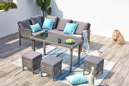 Conjunto de jardín de resina negra y gris de 8 plazas