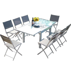 Conjunto de mesa extensible de jardín y 8 sillas en aluminio Molvina