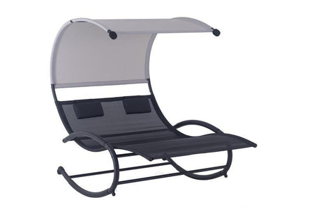 Tumbona mecedora doble con toldo negro y gris Heira
