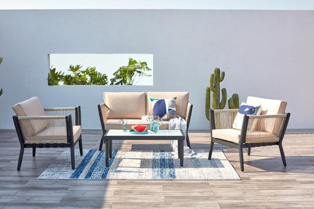 Conjunto de jardin de alumnio y cuerda Crudo y negro