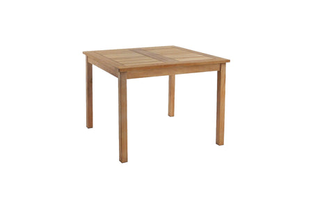 Mesa de jardín de teca cuadrada Karra sobre fondo blanco