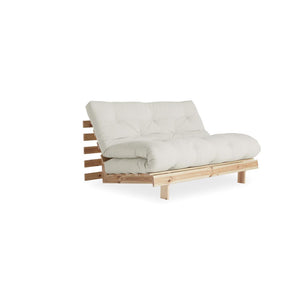 Banco de madera con colchon futón Beige natural 140 cm sobre fondo blanco Roots