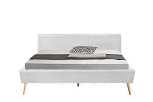 Estructura de cama de estilo escandinavo con patas de madera 140 x 190 cm sobre fondo blanc Blanco