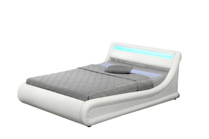 Estructura de cama de imitación con canapé y LED integrados 140 x 190 cm sobre fondo blanco Blanco