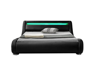 Estructura de cama de Imitación con LED integrados 160 x 190 cm sobre fondo blanc Negro