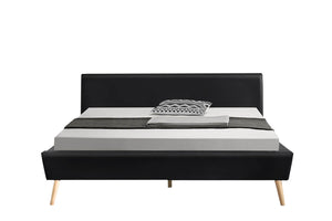 Estructura de cama de estilo escandinavo con patas de madera 160 x 200 cm sobre fondo blanc Negro