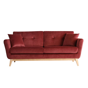 Sofá de estilo escandinavo terciopelo Hoga Rojo sobre fondo blanco