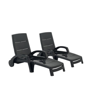 Juego de 2 tumbonas de plástico reciclado antracita Océan fundo blanco