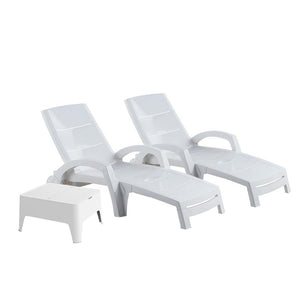 Juego de 2 tumbonas de plástico reciclado + mesa Doral blanco