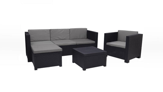 Mueble de jardín de resina trenzada de 5 plazas gris / negro Rio