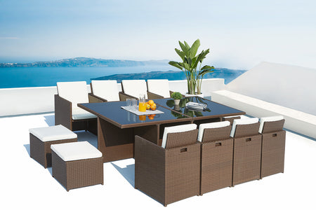 Conjunto de jardín encastrable de 12 plazas de resina trenzada Marrón y blanco