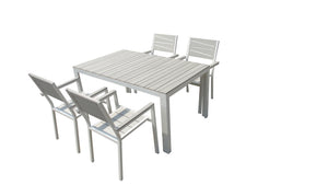 Mesa de jardín + 4 sillas de polywood económicas Siderno fundo blanco