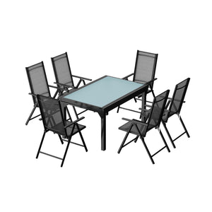 Conjunto de jardín de aluminio con mesa extensible + 6 sillas de textileno
