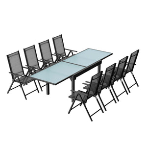 Conjunto de jardín de aluminio con mesa extensible + 8 sillas de textileno