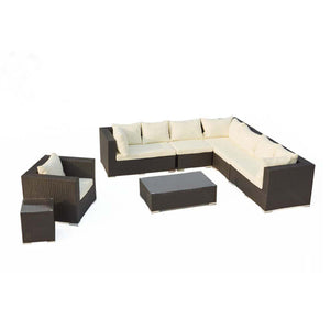 Conjunto de jardín panorámico de 8 plazas de resina trenzada Negro y blanco sobre fondo blanco Salerne