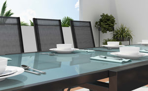 Conjunto de jardín de aluminio con mesa extensible y 6 sillas de textileno