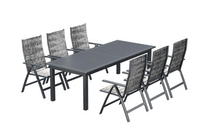 Mesa de jardín extensible para 10 personas y 6 sillas de aluminio